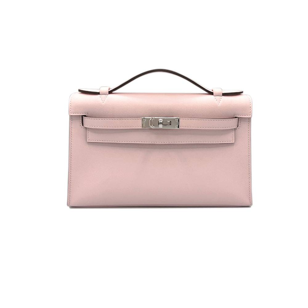 Hermes Kelly Pochette Swift Rose Sakura Handbag, PHW 2026 in Box