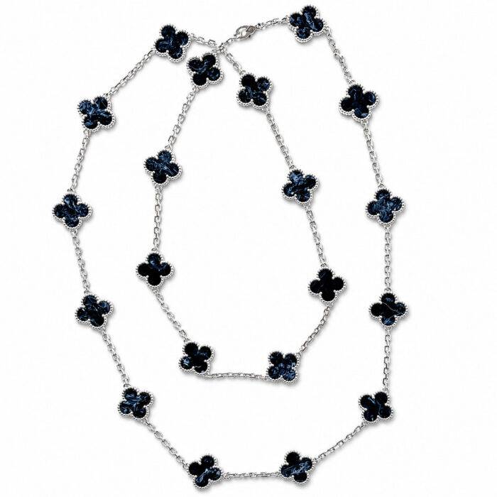 Van Cleef & Arpels Vintage Alhambra 20 Motif Blue Pietersite 18k WG Necklace