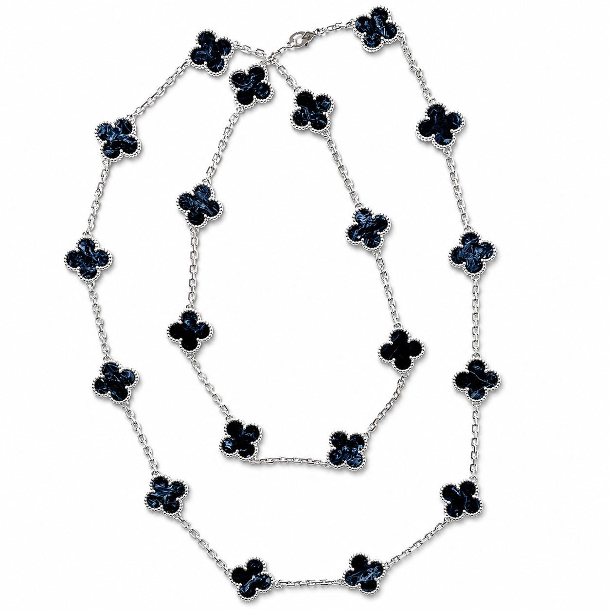 Van Cleef & Arpels Vintage Alhambra 20 Motif Blue Pietersite 18k WG Necklace