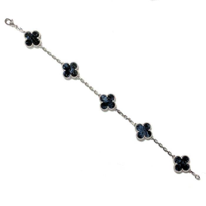Van Cleef & Arpels Vintage Alhambra 5 Motif Blue Pietersite 18k WG Bracelet