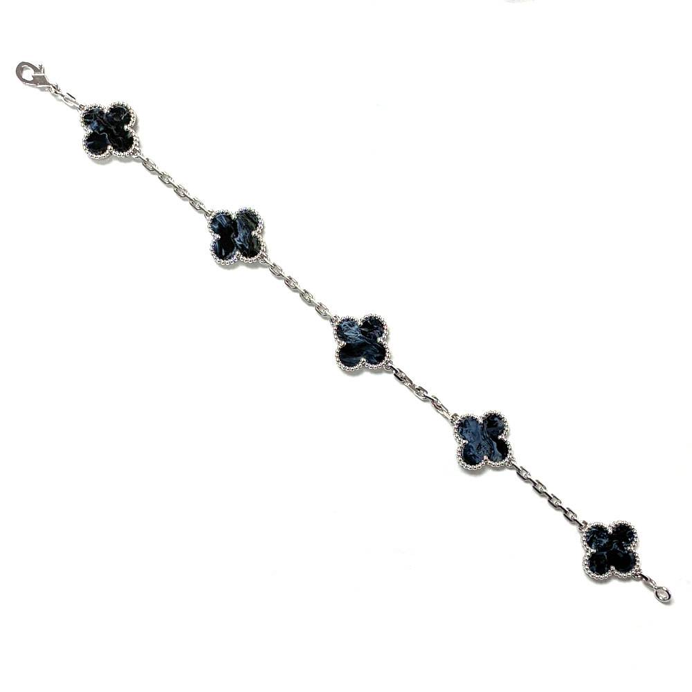 Van Cleef & Arpels Vintage Alhambra 5 Motif Blue Pietersite 18k WG Bracelet
