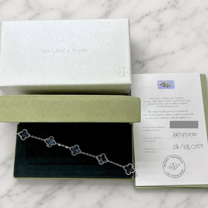 Van Cleef & Arpels Vintage Alhambra 5 Motif Blue Pietersite 18k WG Bracelet