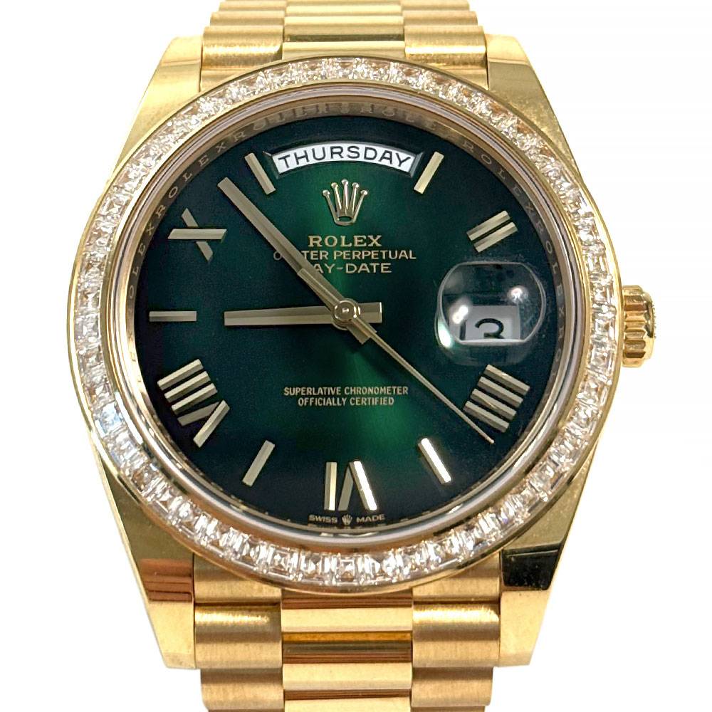 Rolex 228398TBR Day-Date Green Ombre Dial Diamond Bezel 18k Yellow Gold Watch
