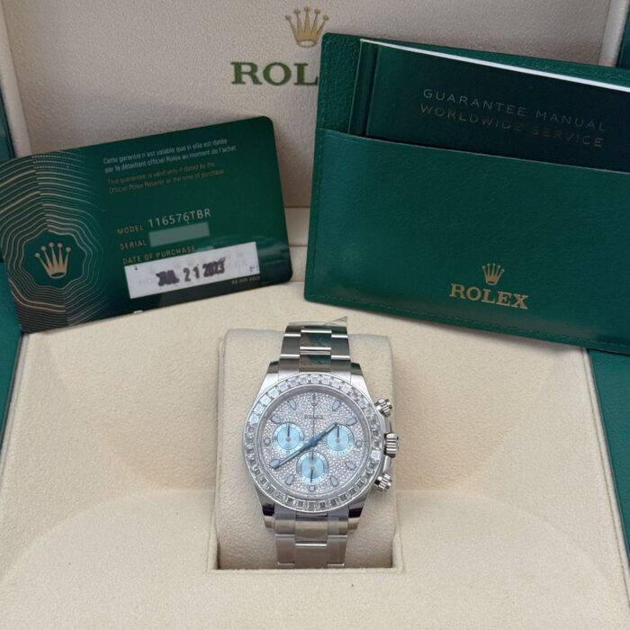 Rolex 116576TBR Daytona Platinum Pave Diamond and Ice Blue Dial 40mm Watch BNP