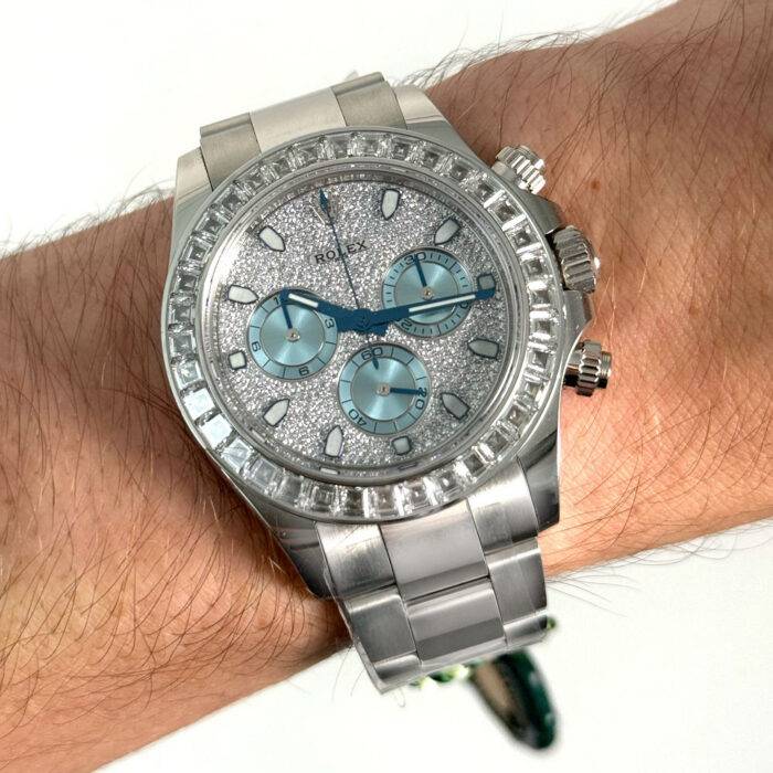 Rolex 116576TBR Daytona Platinum Pave Diamond and Ice Blue Dial 40mm Watch BNP